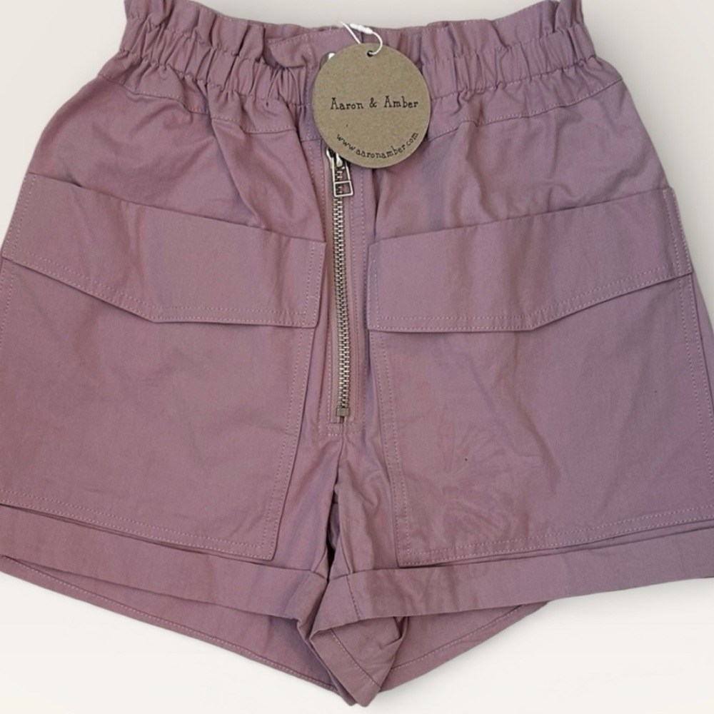 NWT Ann & Amber S  Light Purple High Waist Women’s paper bag Cargo Shorts